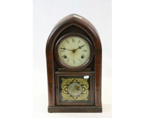 Late 19th / Early 20th century Walnut Cased Domed Top American Mantle Clock by Waterbury Clock Co, Connetticutt, 48cms high