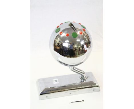 1950's Futuristic style Chrome wall Clock with Globe shaped dial &amp; painted Wood circular dial positions, globe approx 17c