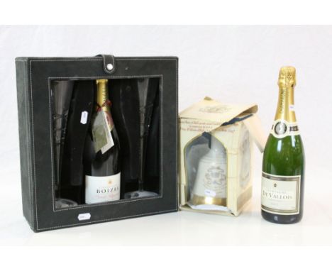 Boxed Set of 75cl Bottle of Champagne Boizel Brut Reserve and Two Lead Crystal Chamgane Flutes together with a 75cl Bottle of