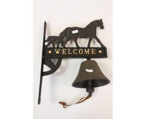 Metal Hanging Door Bell on Bracket with Horse and ' Welcome ' 