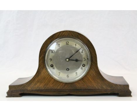 1930's / 40's Oak Domed Cased Mantle Clock with Silvered Face