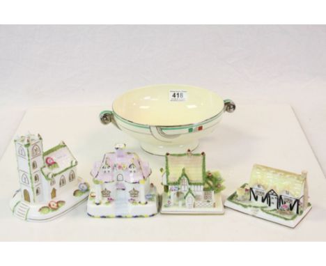 Art Deco style ceramic Fruit Bowl, marked to base "Spode's Royal Jasmine England", approx 21.5cm diameter not counting the ha