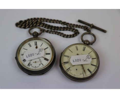 Two vintage Hallmarked Silver key wind Pocket watches, both with Enamel dials and sub dials at the six position, one with Fus