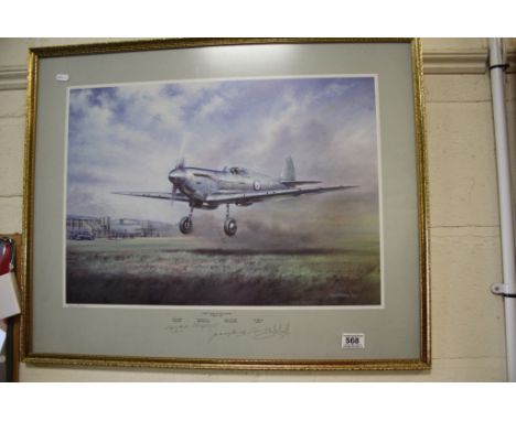 J W Mitchell Signed Limited Edition Military Aircraft Print ' First Flight of the Spitfire ' signed by the Artist and Three o