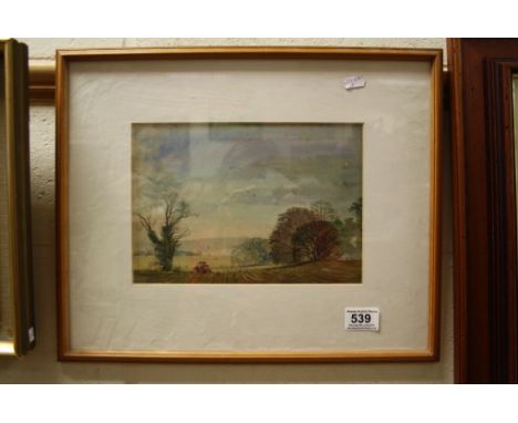 Chris D Watkiss watercolour of a rural scene with tractor ploughing, signed 