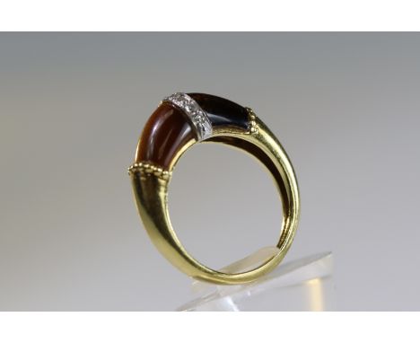 A Tiger's Eye, Diamond and Gold Ring, by Kutchinsky, signed in full, dated 1975