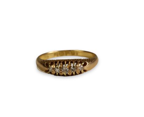 A Victorian Diamond Five Stone Ring, Mounted in 18 carat yellow gold, 4.18g, ring size P-G