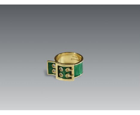 A Green Enamel and 18k Gold Ring, by Kutchinsky, in good condition, size L dated 1968 size L  