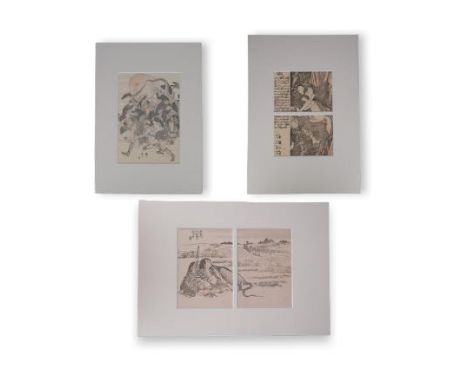 Three Woodblock Prints; Hokusai and Eisen, Japan, 18th/19th Century.A group of Japanese Woodblock Prints. Oni Kidomaru Awaiti