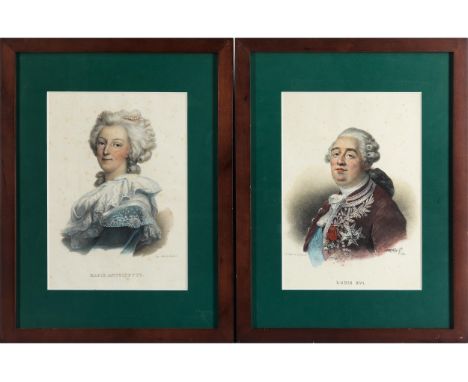 François Delpech,1778 – 1825PAAR FARBLITHOGRAFIEN VON LOUIS XVI UND MARIE ANTOINETTEFarblithografie.Sichtmaß: Jeweils 27,5 x 