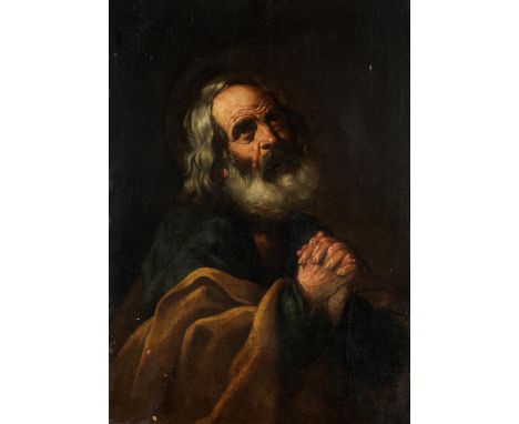 Jusepe de Ribera, 1588/91 Xàtiva – 1652 Neapel, Kreis desAPOSTELBILDNISÖl auf Leinwand.104 x 74 cm.Der Heilige im Gebet, mit 