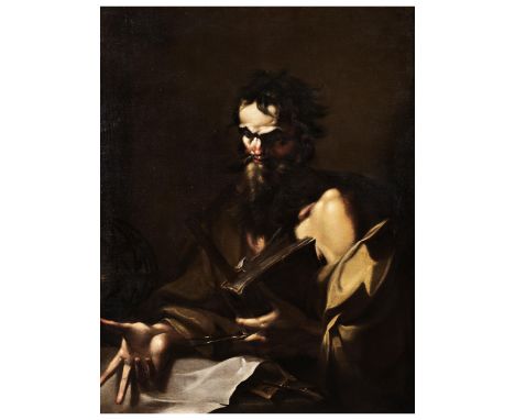 Salvator Rosa, 1615 Neapel – 1673 RomDER MATHEMATIKERÖl auf Leinwand. Doubliert.117 x 92,5 cm.In mit vergoldeten Reliefs verz