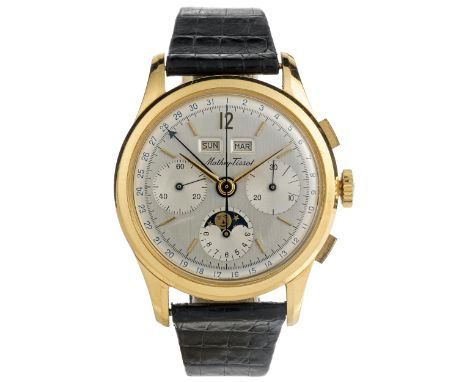 Goldener Kalender-Chronograph von TISSOTDurchmesser: 38 mm.Gold, 18 kt.1980er-Jahre.Feiner Kalender-Chronograph in, 18 kt. Go