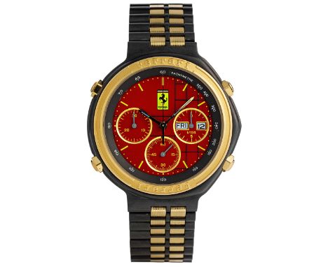 FERRARI-Chronograph im schwarz brünierten StahlgehäuseDurchmesser: 40 mm.1994.FERRARI Chronograph in einem brünierten Stahlge