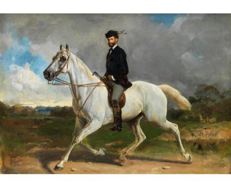 Albrecht Grueber, 1847 Prag – 1888 München KRONPRINZ RUDOLF VON ÖSTERREICH AUF EINEM SCHIMMELÖl auf Leinwand.36 x 49,5 cm.Lin