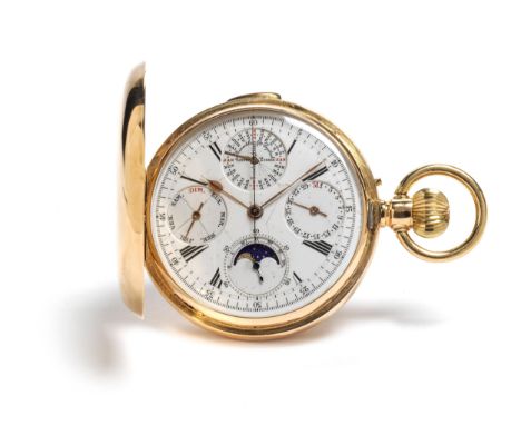 Goldene AUDEMARS Savonette mit Kalender und ChronographDurchmesser: 50 mm.Um 1870.Feine AUDEMARS Savonette in 18 kt. Gold. Em