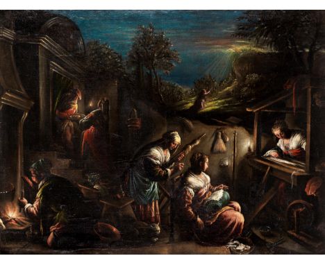 Francesco Bassano d. J., 1549 Bassano del Grappa – 1592 VenedigDIE VISION JOACHIMSÖl auf Leinwand.92 x 120 cm.Lucco datiert d