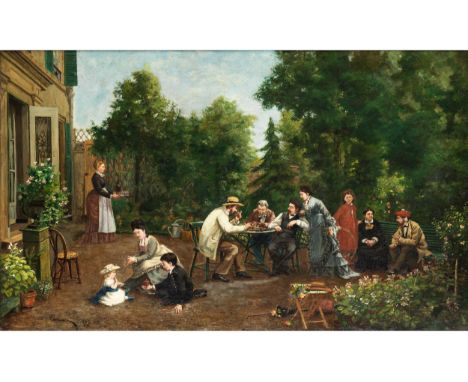 Pierre Léon Tessier, 1824 – 1885COURBET UND DIE KÜNSTLERFREUNDEÖl auf Leinwand.50 x 80 cm.Signiert und datiert unten links „L