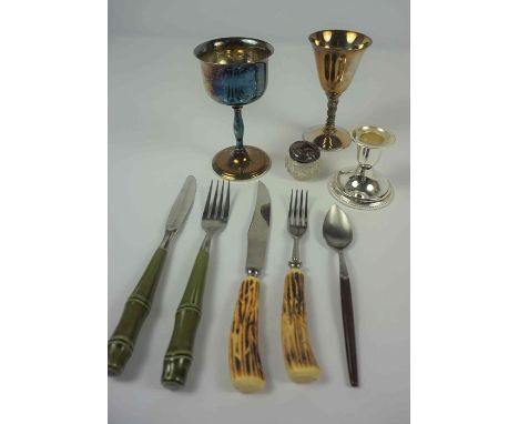 Mixed Lot of Cutlery To include a part suite of Sheffield Cutlery, Having Antler style handles, Green Ceramic handled Cutlery