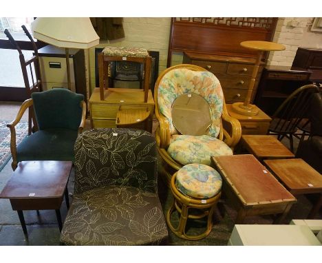 Mixed Lot of Furniture, To include a Folding table, Chairs, Wall Mirror, Chest of Drawers, Floor Lamp, Piano Stool etc, (16)