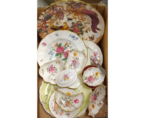 A Royal Crown Derby Olde Avesbury dinner plate; other Posie pattern trinket dishes and plates; a Derby Days floral plate; a p