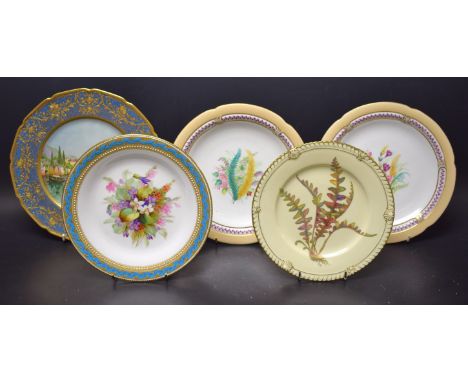 A Royal Worcester circular plate, the centre painted with colourful summer flowers, with in jeweled and leafy border, 23cm di
