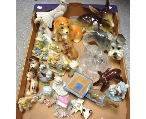 Ceramics and Glass - A Midwinter model of a fawn; a Coppercraft Terrier dog model; a glass elephant group; a Cherished Teddie