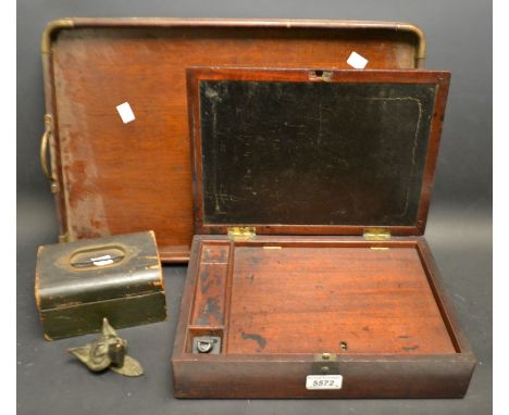 A 19th century rectangular mahogany writing box, the interior with leather writing surface and well, 33cm wide, c.1840;  a tw