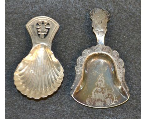 A George III silver shell bowl caddy spoon, Sheffield 1808;  another indistinctly marked (2)