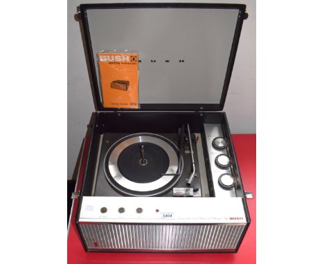 A Vintage Bush transistorised record player, retailed by Garrards, model 3500, with instructions, black exterior case