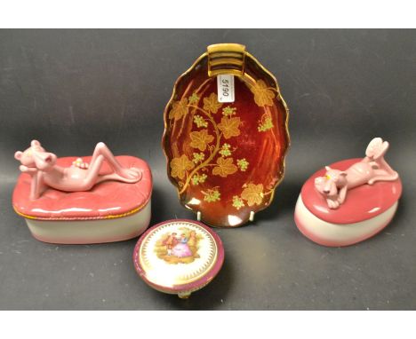 Ceramics - A Carlton Ware Rouge Royale ripe fruits and vines pattern dish; a Pink Panther trinket box with cover; another sma