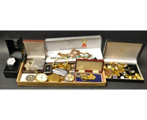 A Rotary stainless steel wrist watch;  others;  Victorian and later shirt studs, cufflinks, coins etc qty