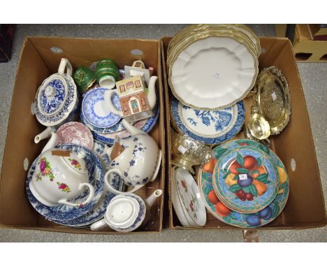 Ceramics - a Royal Crown Derby set of six Carlton Gold dinner plates; a blue Aves teapot; others, Booths, Royal Worcester; et