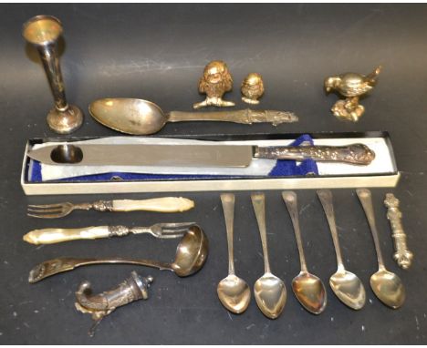 Silver and Silver plate- a silver sauce ladle, Edinburgh 1831; a set of five bright cut tea spoons, London, 1794; silver haft
