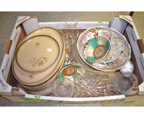 A set of ten Denby Memories pattern oval meat plates, another larger, seven dinner plates and one larger, a side plate; a gla