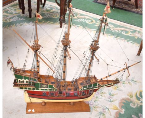 An early 20th century scratch built maritime model, of The Golden Hind, by S Wells, 1929, inscribed plaque, rectangular base,