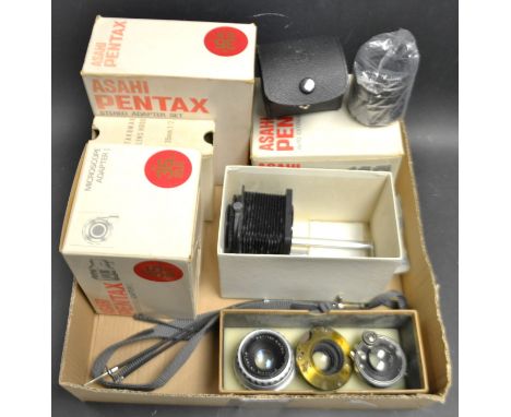 Cameras - Pentax Asahi Auto extension tube;  stereo adaptor set;  Microscope Adapter II;  Wallace Heath Bellows, etc, 6 boxed