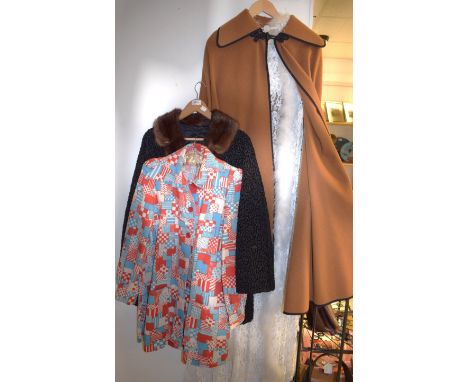 Costume & Fancy Dress - a Jaeger Tan cape, black trim, size 81-86 bust, 86-91 Hips;  an Emcar Retro 1960s patterned jacket;  