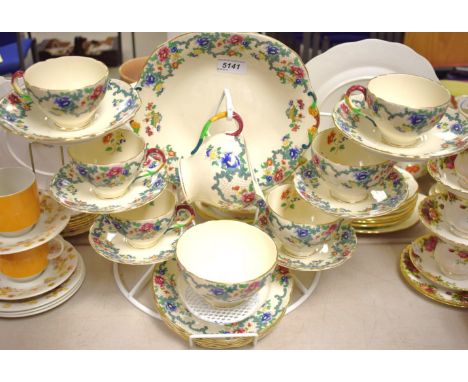 A Royal Cauldon tapestry pattern tea set comprising bread and butter plate, tea plates, sugar basin, cream jug, tea cups and 