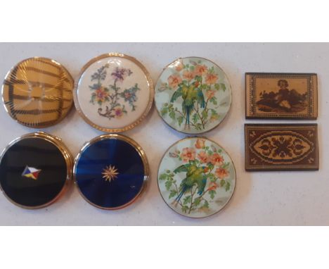 A group of 6 vintage Stratton gold tone compacts to include 2 having a Cecil Golding design of a parrot amongst floral branch