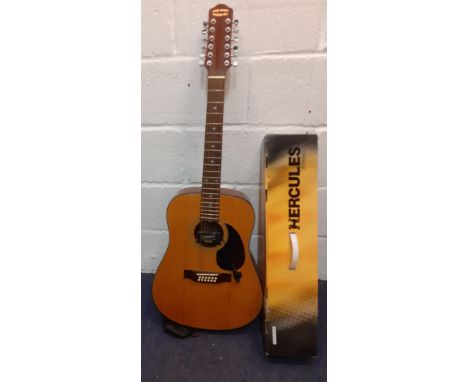 An Indie Guitar Company acoustic 12-string guitar model no:1D-20-12-N with stand and shoulder strap. Location:RWFIf there is 
