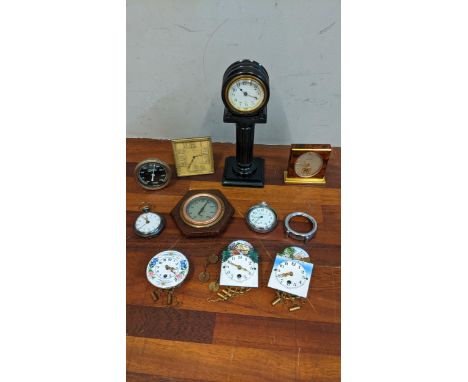 Clocks, watches and barometers to include an 8-day travel clock, a Luxor clock and Ingersoll watch, an alarm watch and Swiss 