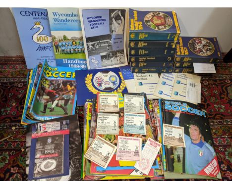 Football related to include World soccer Wycombe Wanderers, Rothmans Football Yearbook, mainly from the 1970's and 80's, and 