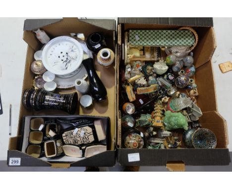 A collection of 20th Century chinese items to include figures, globes, miniatures together with other pottery items (2 trays)