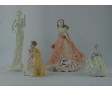 Coalport lady figure Congratulations, Limited edition figure Moonlight Serenade and two small Royal Doulton figures Fair Lady