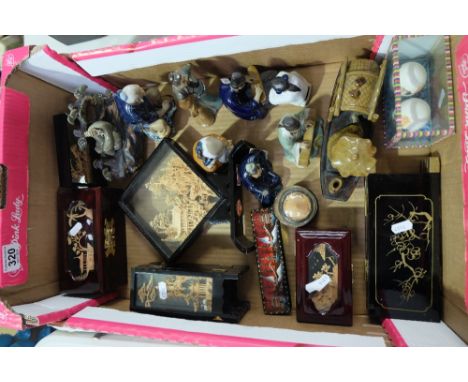 A mixed collection of 20th Century cork dioramas and chinese stoneware figures (16)