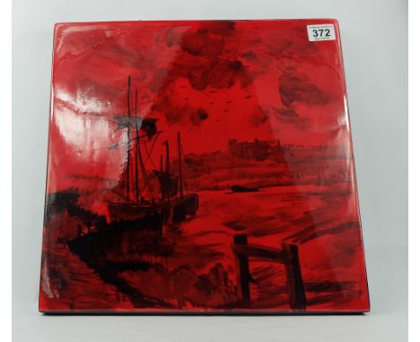 Peggy Davies Ceramics ruby fusion large hand painted plaque 