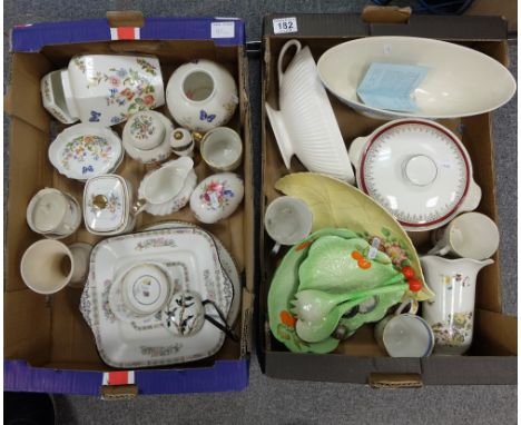 A mixed collection of items to include Wedgwood cameos, Carltonware cabbageware salad bowl and tongs, Queensware vases and a 