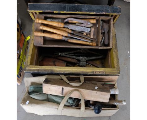 Pine toolbox and related wood working toolbox chisels (2)