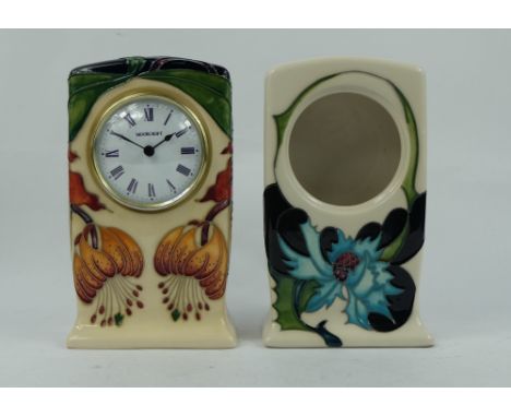 Moorcroft Anna Lily clock and Moorcroft Sea Holly clock case height 15.5cm